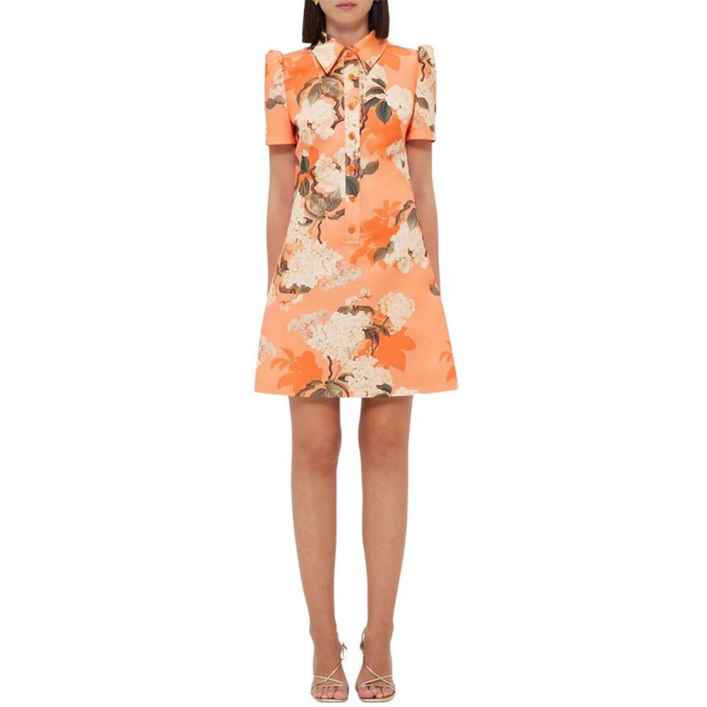Leo Lin Womens Brooke Hydrangea Print Mini Dress 2 Tangerine - NWT